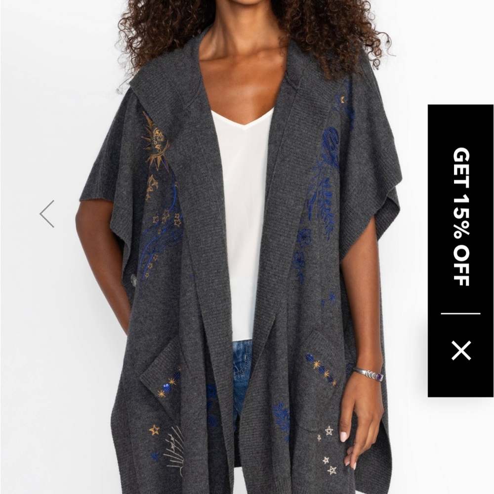 Johnny Was Dark Gray and Blue Hooded Poncho